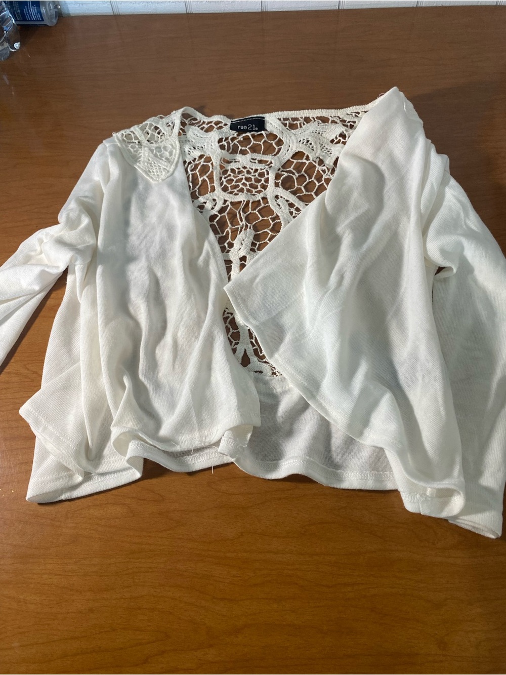 Rue21 White Crochet-Back Open Front Cardigan